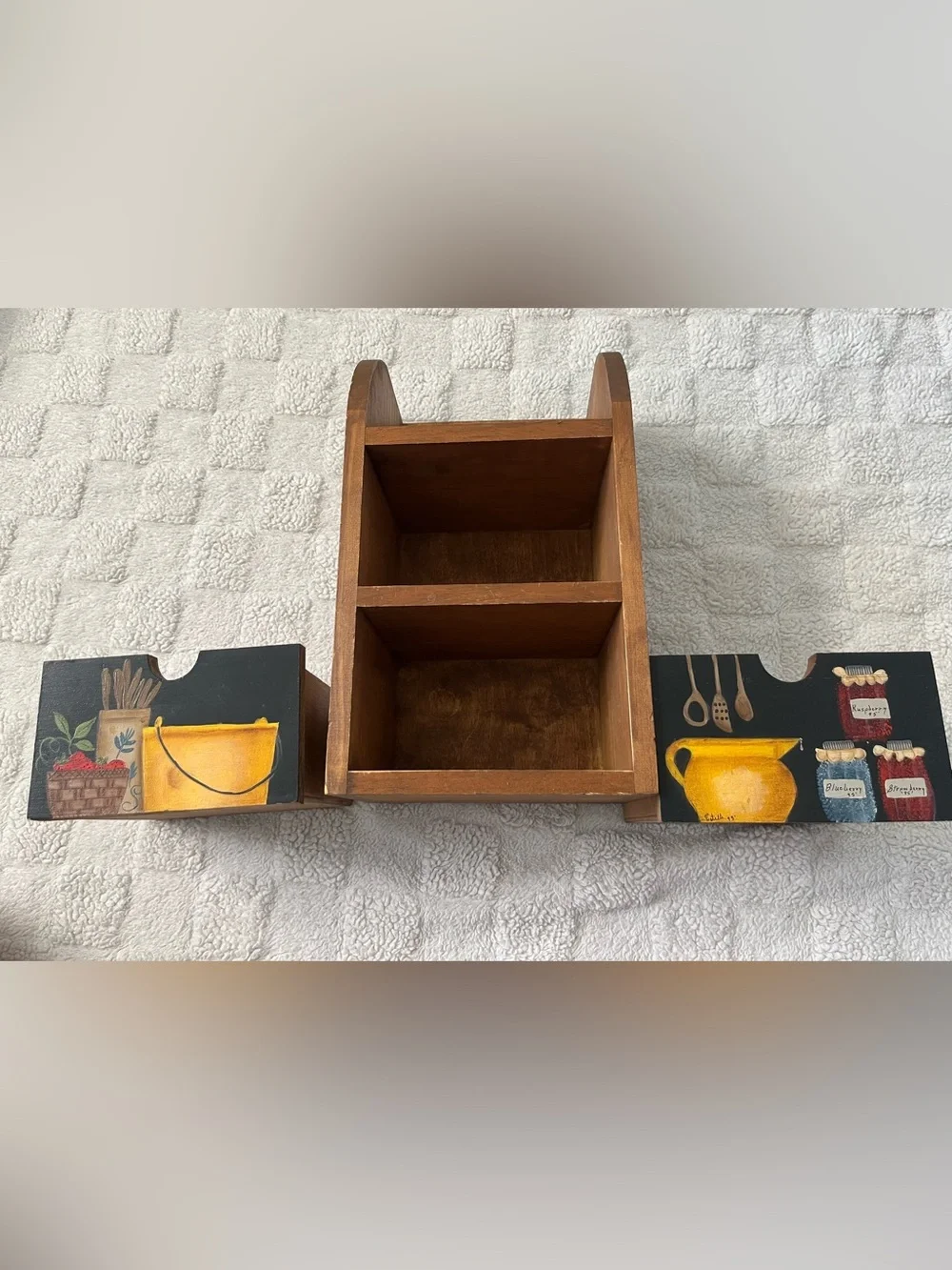 Vintage Hand-Painted Wooden Kitchen Storage Organizer in bold colors